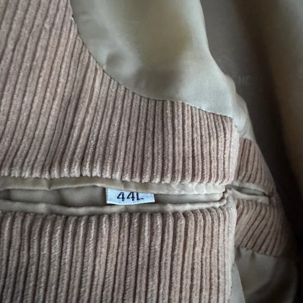 Jordache Blazer Mens 44L Tan Solid‎ Corduroy 2-Button Notch Lapel Vintage